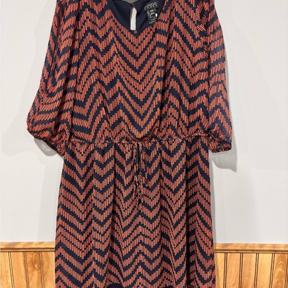 Plus Size  Navy and Orange Long Sleeve Dress Size 20 Enfocus Women